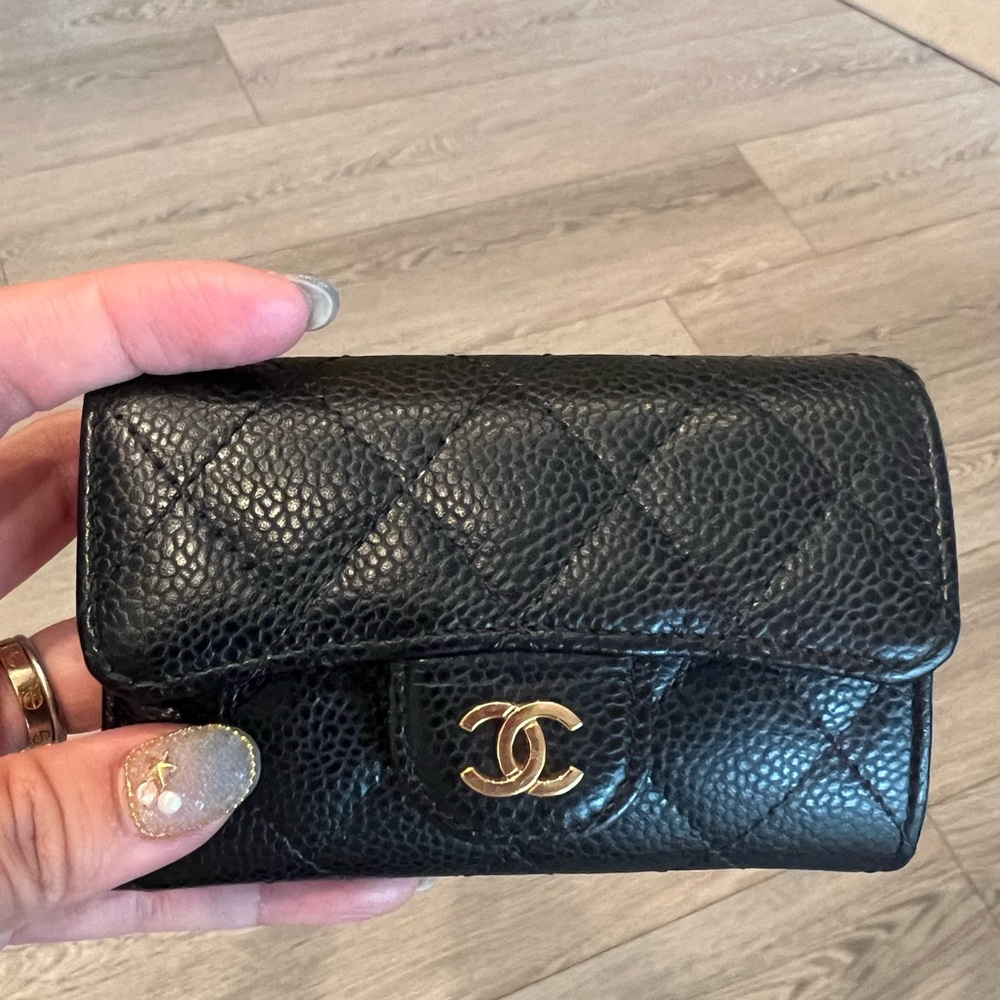 Authentic Chanel caviar flap card holder wallet